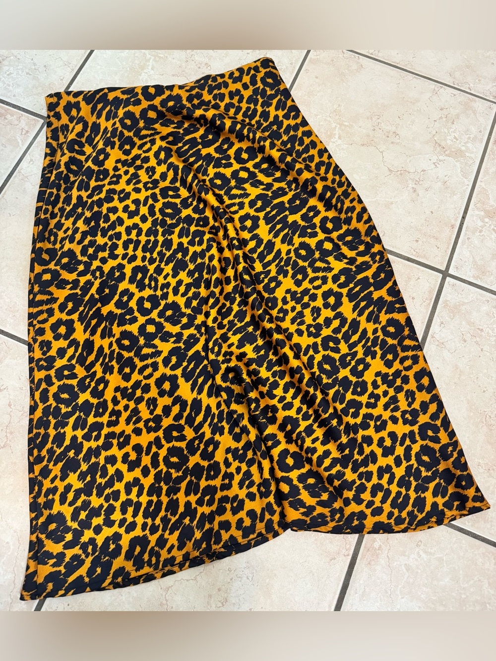 She + Sky yellow and black leopard print midi skirt